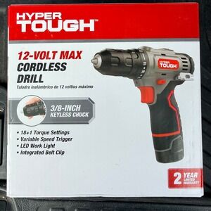 Hyper Tough 12V Max Cordless Drill 3/8-Inch Keyless Chuck LED Light 99303 NWT